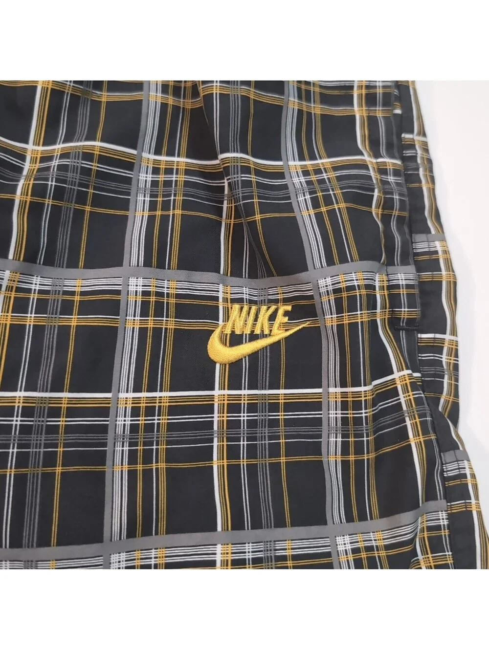 Vintage Nike Board Shorts Gray Plaid Swim Trunks Suit Surf Swoosh Men 32 Bright